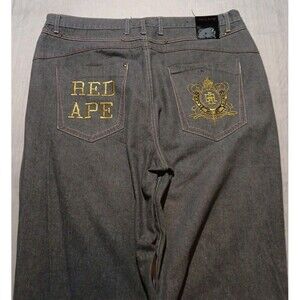 Red Ape Men's Gray Jeans Size 42x34x10 Baggy Wide Leg Embroidered Skater Hip Hop